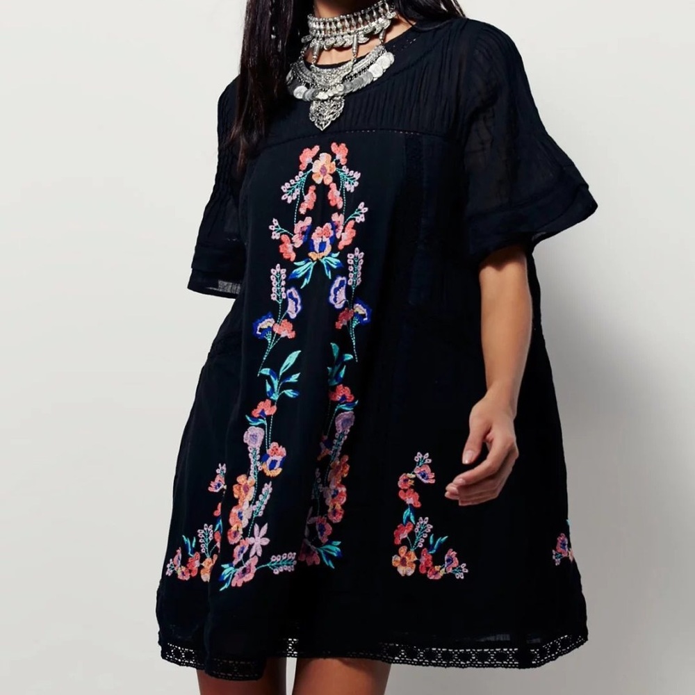Boho black embroidered lace summer dress NEW